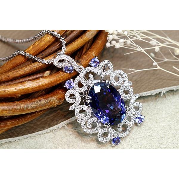 タンザナイト ネックレス 5.91ct PT900/PT850 大粒 見事な多色性 美麗
