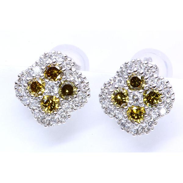 イエロー・オレンジ・ブラウン ダイヤモンド ピアス 0.420カラット