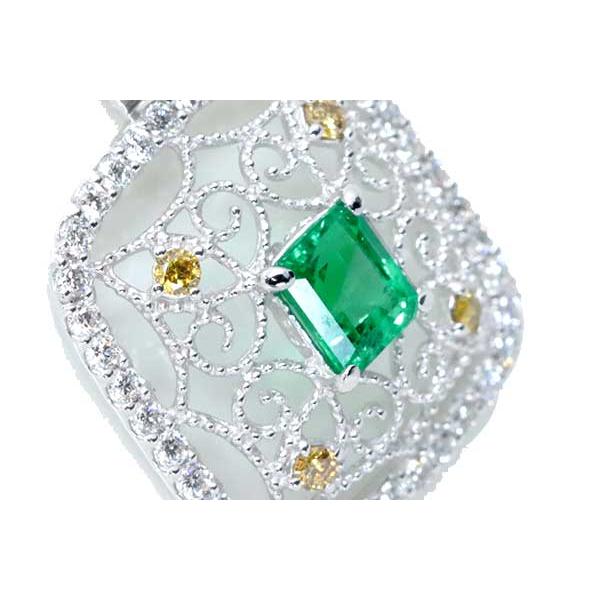 エメラルド ネックレス 0.47ct PT900/PT850 澄んだ青を帯びたグリーン イエローダイアとレースが見事 /緑(グリーン)/セレクトブランド・新品/届10/1点ものの画像