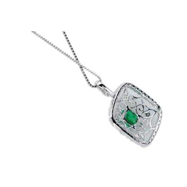 エメラルド ネックレス 0.47ct PT900/PT850 澄んだ青を帯びたグリーン イエローダイアとレースが見事 /緑(グリーン)/セレクトブランド・新品/届10/1点ものの画像