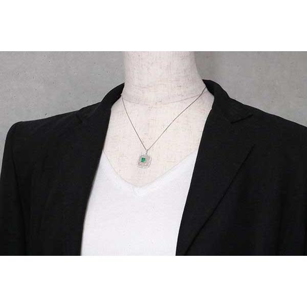 エメラルド ネックレス 0.47ct PT900/PT850 澄んだ青を帯びたグリーン イエローダイアとレースが見事 /緑(グリーン)/セレクトブランド・新品/届10/1点ものの画像