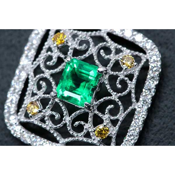 エメラルド ネックレス 0.47ct PT900/PT850 澄んだ青を帯びたグリーン イエローダイアとレースが見事 /緑(グリーン)/セレクトブランド・新品/届10/1点ものの画像