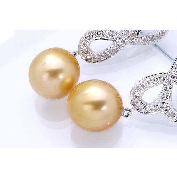 18金 白蝶真珠 ピアス ゴールデンカラー 白蝶真珠ゴールドカラー K18YG スレッダーピアス