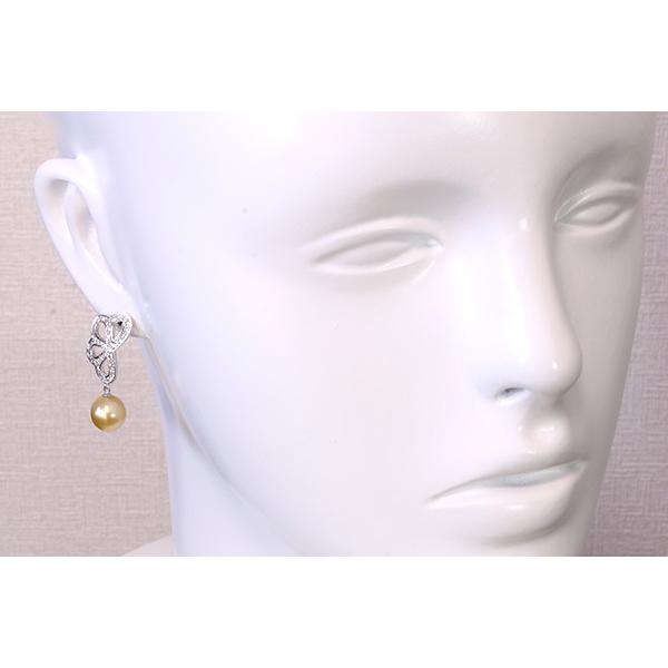 18金 白蝶真珠 ピアス ゴールデンカラー ゴールデンパール 白蝶真珠/パール ピアス 9.5-10ミリ位 18金ホワイト