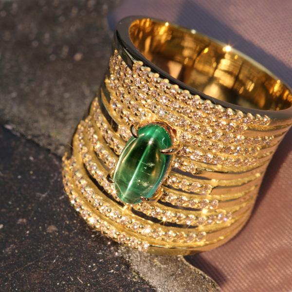 エメラルドキャッツアイ リング/指輪 1.056ct ゴールド K18 11連もの 