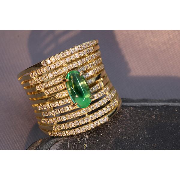 エメラルドキャッツアイ リング/指輪 1.056ct ゴールド K18 11連もの 