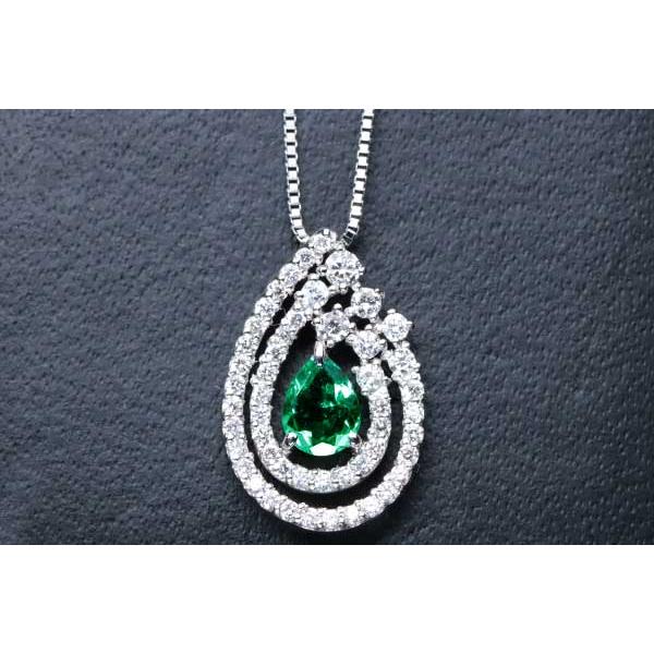 エメラルド ネックレス 0.31ct PT900/PT850 トップクラス 透明度・青を