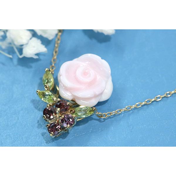コンクシェル ネックレス 18金イエローゴールド K18 薔薇 ブーケのよう 