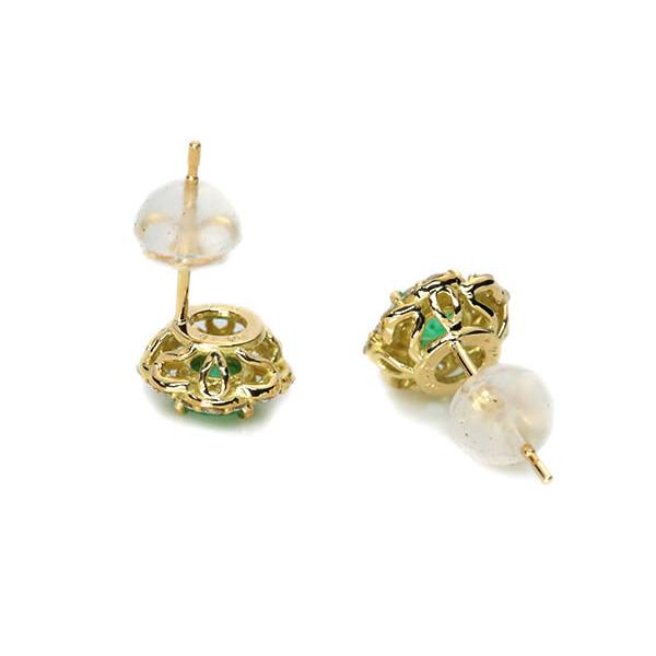 エメラルド ピアス 0.40ct K18 アンティーク調デザイン ミルグレーン