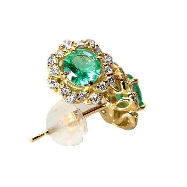 エメラルド ピアス 0.40ct K18 アンティーク調デザイン ミルグレーン