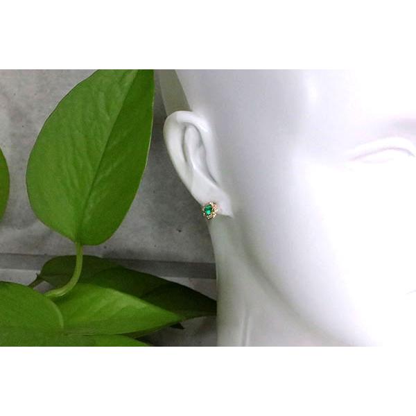 エメラルド ピアス 0.40ct K18 アンティーク調デザイン ミルグレーン