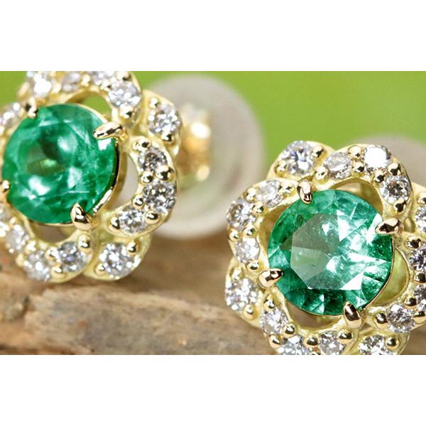 エメラルド ピアス 0.40ct K18 アンティーク調デザイン ミルグレーン