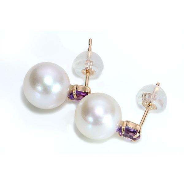 アメジスト×あこや真珠ト ピアス K18PG アメシストが艶めく 一粒パール