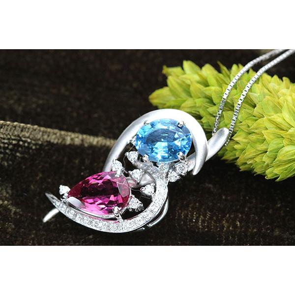 ピンクトルマリン1.77ct×スイスブルートパーズ1.94ct ネックレス K18WG 