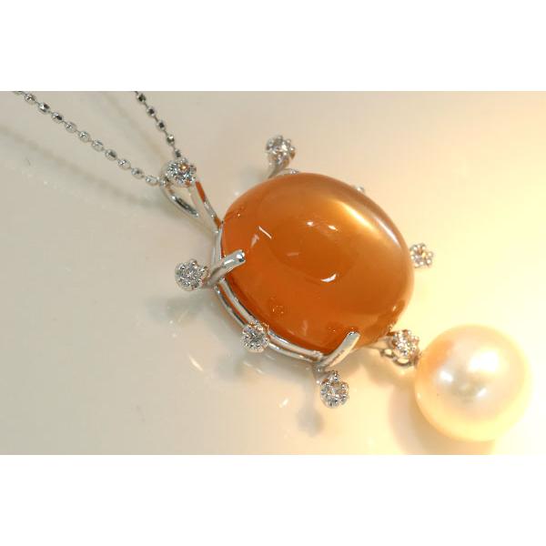 オレンジ ムーンストーンキャッツアイ ネックレス 13.55ct 18金 