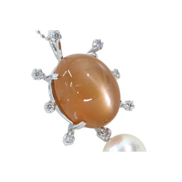 オレンジ ムーンストーンキャッツアイ ネックレス 13.55ct 18金ホワイトゴールド K18WG パール揺れる /橙(オレンジ)/セレクトブランド・新品/届10/1点ものの画像