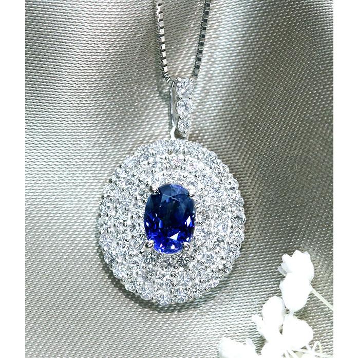 バイカラー サファイヤ ネックレス 1.16ct PT950/PT850 豪華ダイヤ三重 