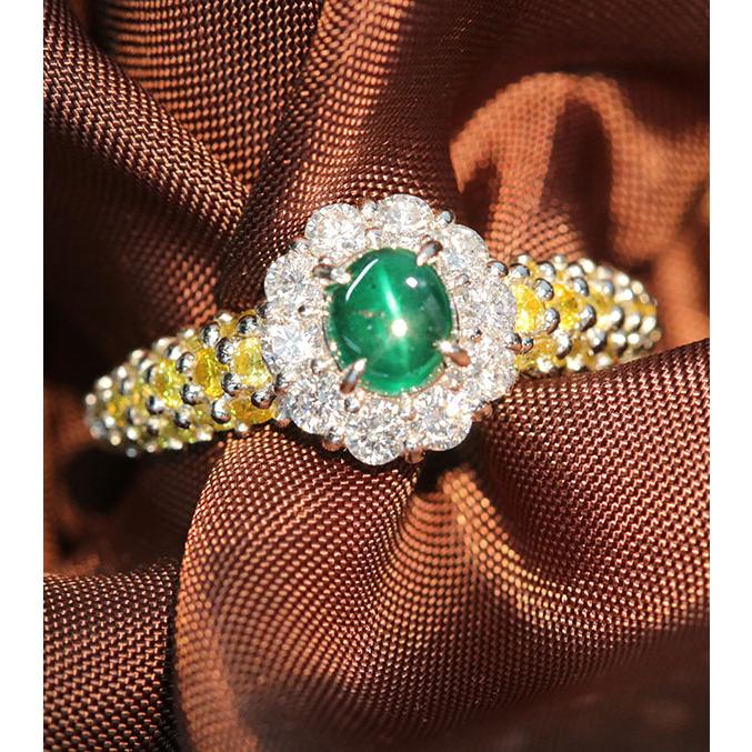 エメラルドキャッツアイ リング/指輪 0.343ct PT900 びっしりイエロー 