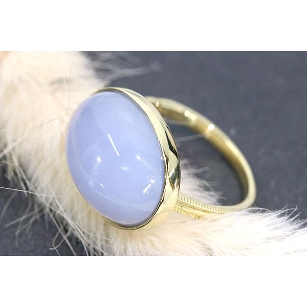 カルセドニー リング/指輪 13.950カラット 18金イエローゴールド K18 こんもり　半透明 シンプル /青(ブルー)/セレクトブランド・新品/届10/1点ものの画像