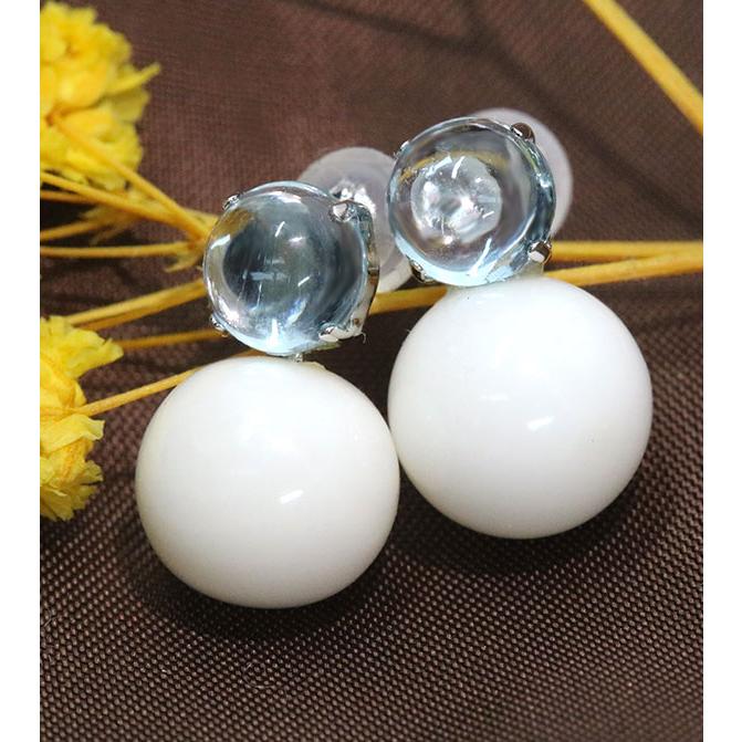 Pt900 パールサンゴ　ピアス 丸珠・白 サンゴ ピアス/イヤリング 9-9.5ミリ位 PT900 アクアマリン