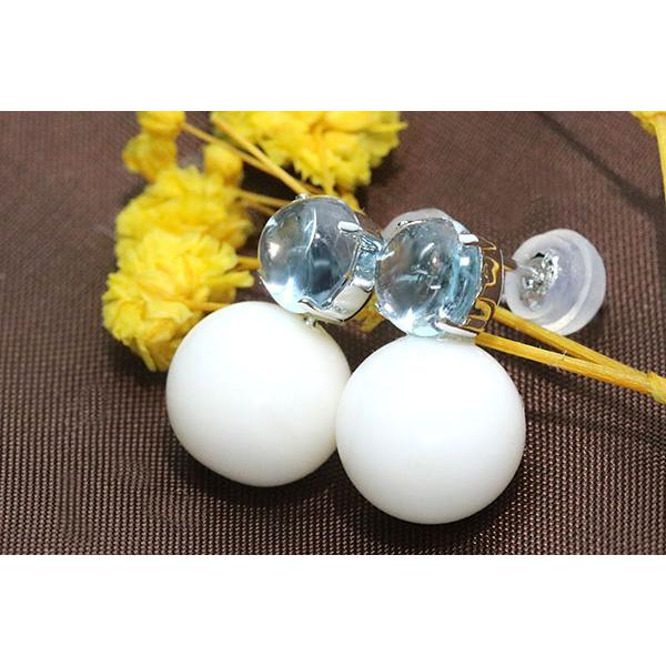 丸珠・白 サンゴ ピアス/イヤリング 9-9.5ミリ位 PT900 アクアマリン 