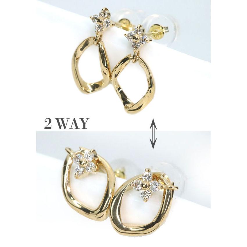 ダイヤモンド ピアス 0.10カラット 18金イエローゴールド K18 ２WAY /白・透明(ホワイト)/SelectJewelryセレクトブランド・新品/届10/1点ものの画像