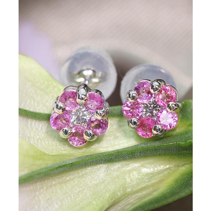 ピンクサファイヤ ピアス 0.52ct プラチナ900 PT900 フラワーデザイン