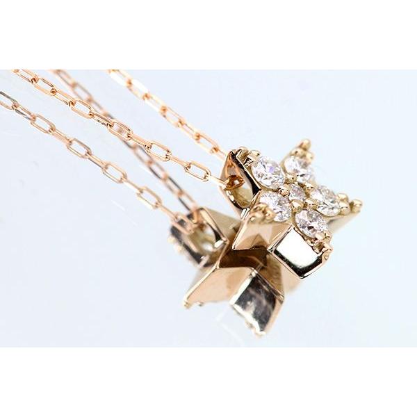 ダイヤ 0.11ct K18 PG WG 18金 ネックレス 星モチーフ・強く輝く 