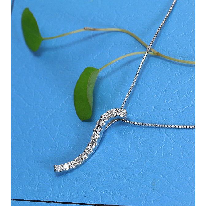 S字ライン ダイヤモンド 0.16ct ネックレス K18WG 上品でシンプル 普段 