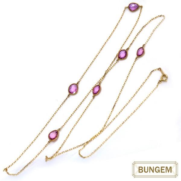 ピンクサファイヤ（サファイア） 4.11ct スライスカット ネックレス K18 贅沢なステーション・ロング /桃(ピンク）/セレクトブランド・新品/届10/