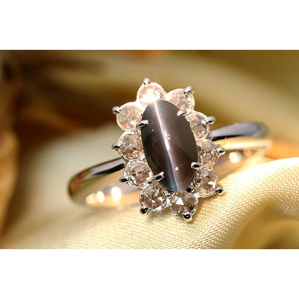 絶品 アレキサンドライトキャッツアイ 1.21カラット K18WG リング/指輪