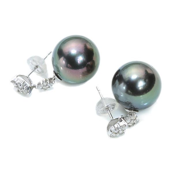 黒蝶真珠（パール） 11.8ミリ位 K18WG ピアス ダイヤの縦ライン 揺れる