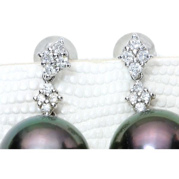 黒蝶真珠（パール） 11.8ミリ位 K18WG ピアス ダイヤの縦ライン 揺れる  