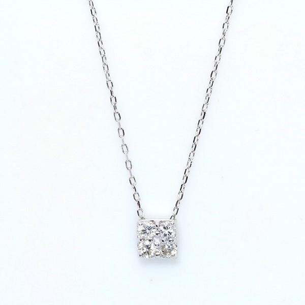 即納在庫あり】ダイヤモンド 0.08ct ネックレス スクエアに輝く K18 PT 
