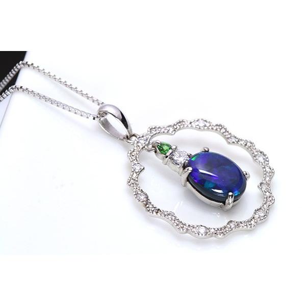 青系 ブラックオパール 1.089ctネックレス K18WG 揺れる個性デザイン