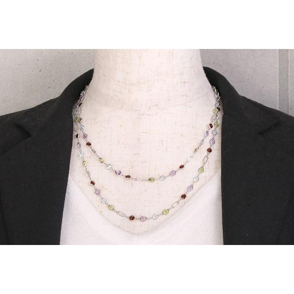マルチカラーストーン ネックレス 18金ホワイトゴールド K18WG