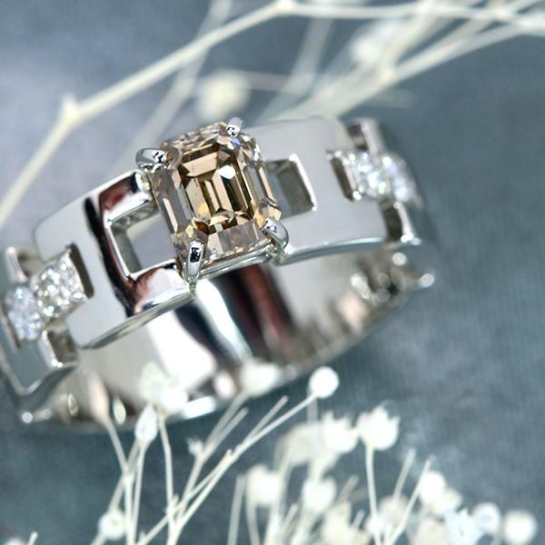 ブラウンダイヤモンド リング/指輪 1.09ct プラチナ900 PT900 大粒角 