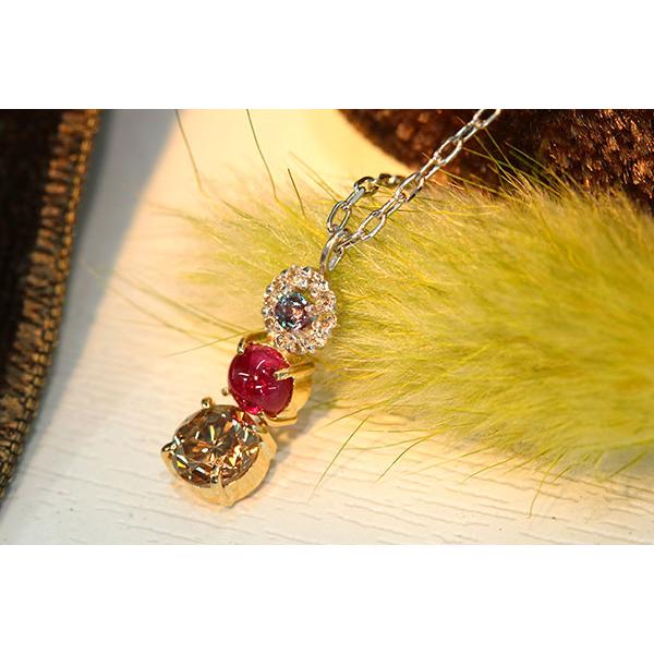 アレキサンドライト0.03ct＆ルビー0.20ct＆大粒ブラウンダイア0.42ct 