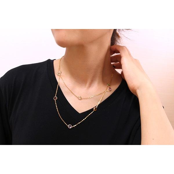 マルチカラーストーンのステーション ネックレス K18 100センチの