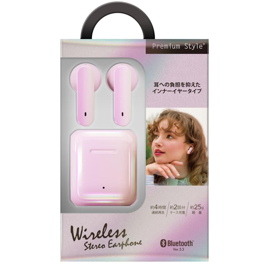 ピンク ワイヤレスイヤホン インイヤー型 完全ワイヤレス ステレオイヤホン インナーイヤータイプ オーロラ