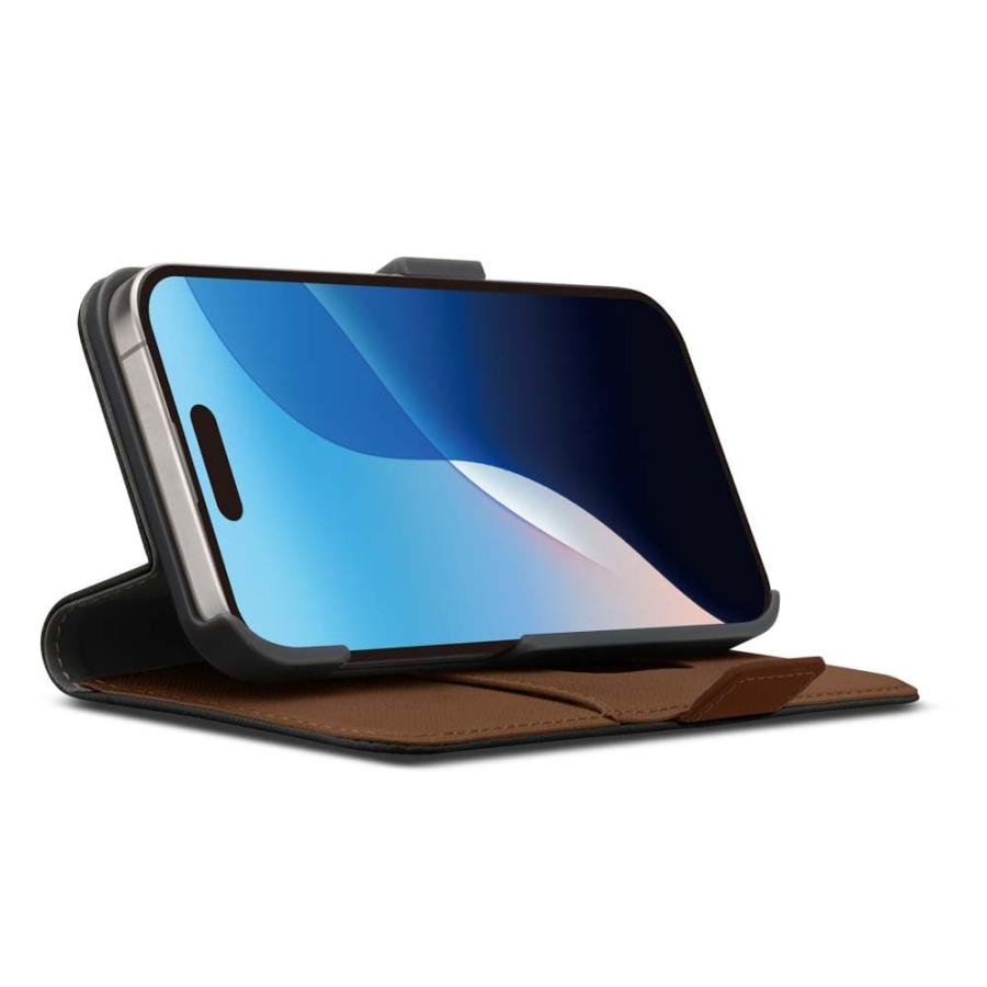 黒いフリップカバー付きスマートフォン本体 iPhone 16用 フリップカバー [フェルト/ブラック]｜株式会社PGA