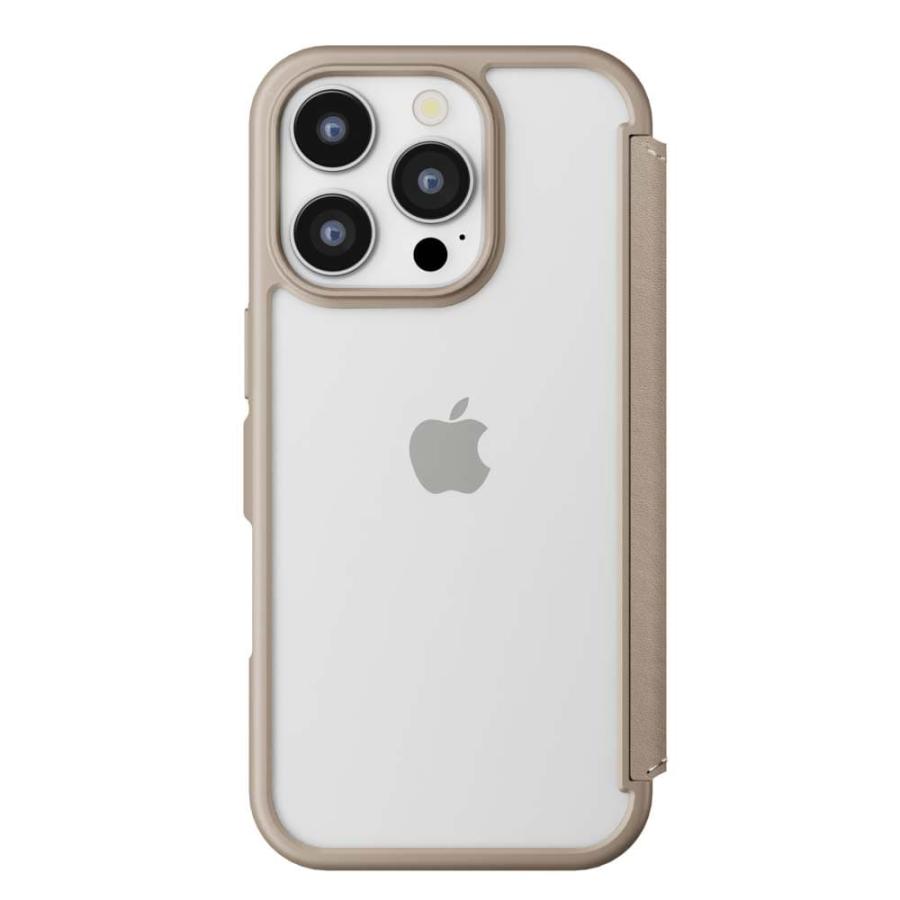 Premium Style iPhone 16 Pro用 ガラスフリップケース ベージュ 手帳型