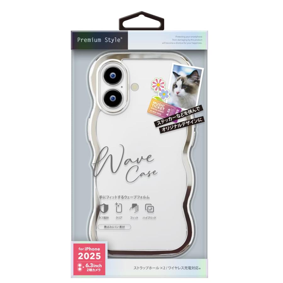 Premium Style iPhone 17用 ウェーブケース メタルシルバー ストラップ