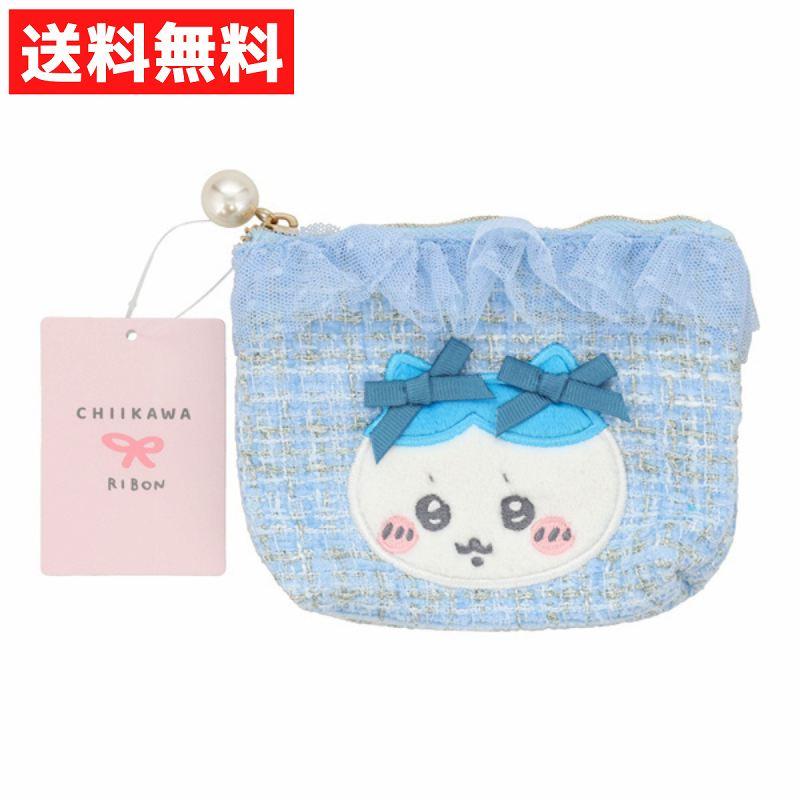 ハチワレちゃん☆大きめころりんポーチ　チェック&リボン　お花＆いちご ちいかわ リボンシリーズ ツイードティッシュポーチ ハチワレ CW34871