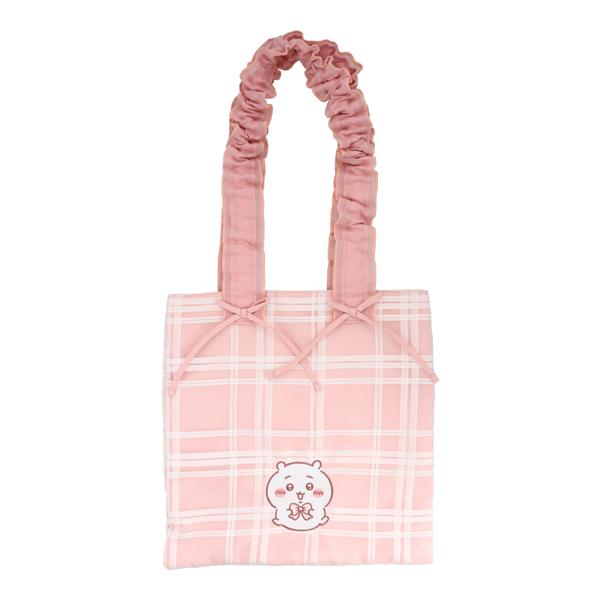 ちいかわ トートバッグ CW00908 ピンク チェック リボン ポケット付き