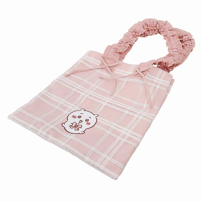 ちいかわ トートバッグ CW00908 ピンク チェック リボン ポケット付き