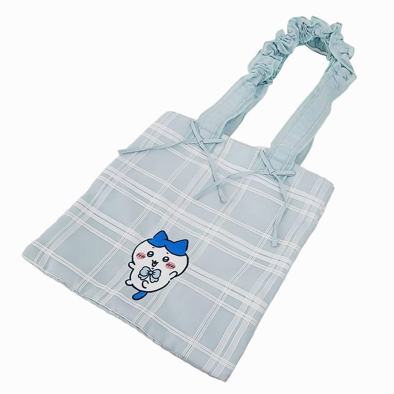 ちいかわ トートバッグ ハチワレ CW00909 ブルー チェック レイヤード