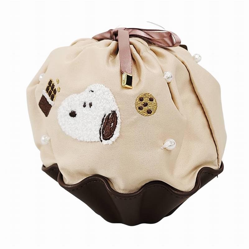 SNOOPY（スヌーピー） 巾着ポーチ ホワイト 化粧ポーチ チョコレート
