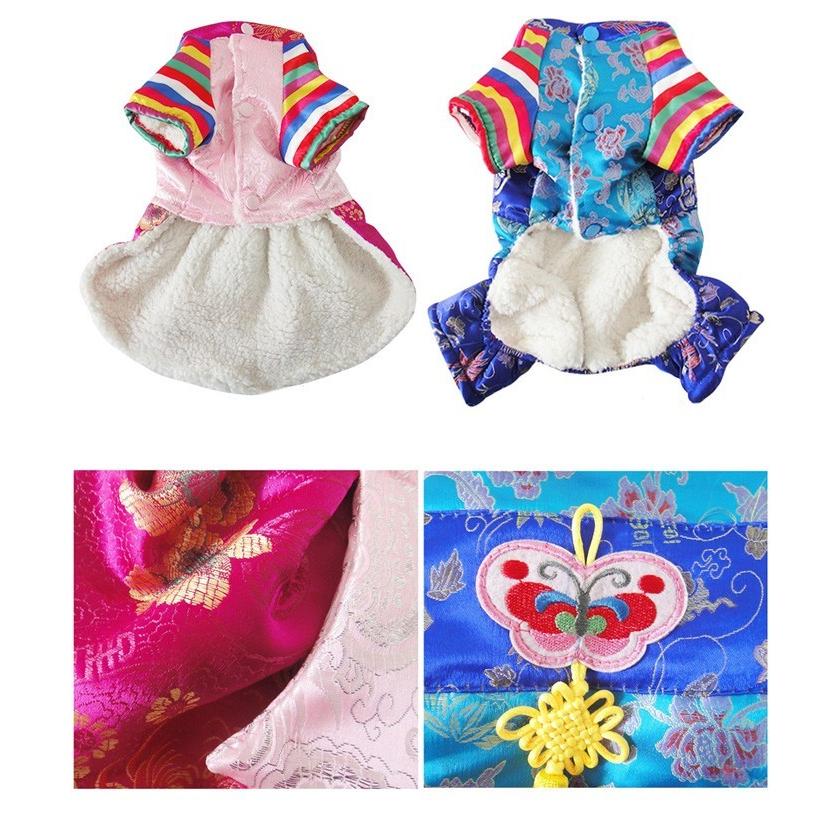 女 男 S~L 犬服 チマチョゴリ ペット 刺繍 蝶 ワンピース