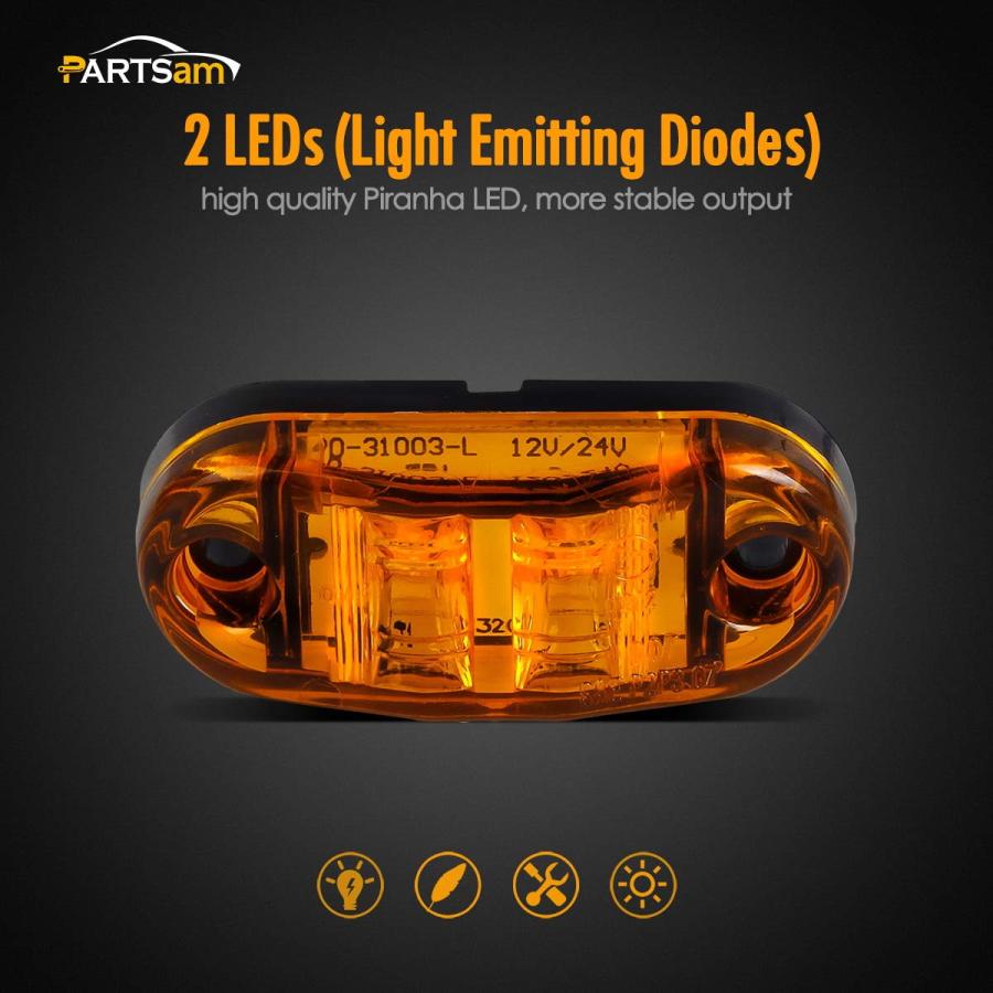 【並行輸入品】2.5インチオーバルトレーラーサイドマーカーライト2LED 4点パック Partsam 126935 Partsam Amber_3